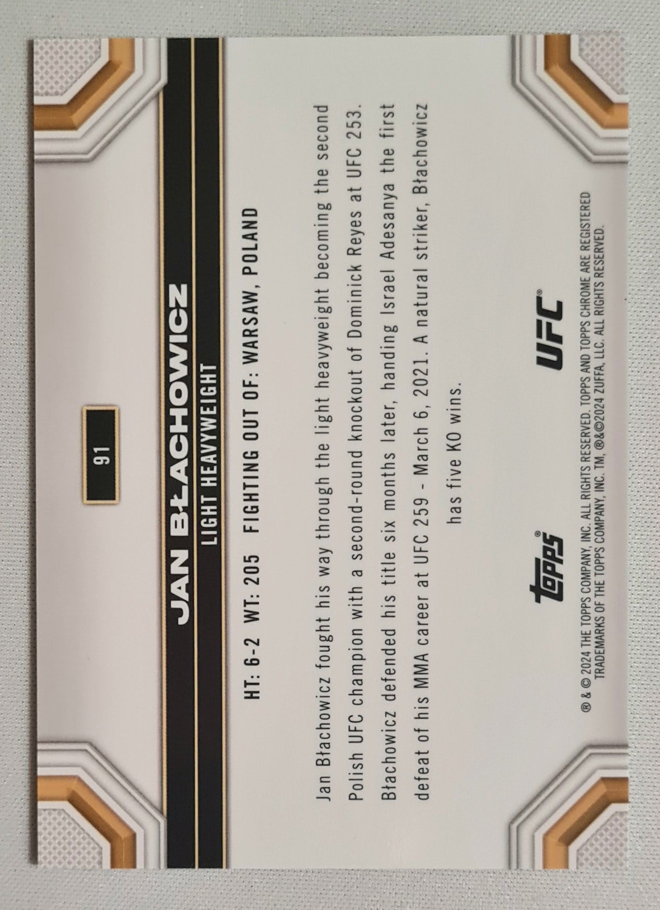 Jan Blachowicz - 2024 Topps Chrome UFC Fighter Light Heavyweight #91 Green refractor /99