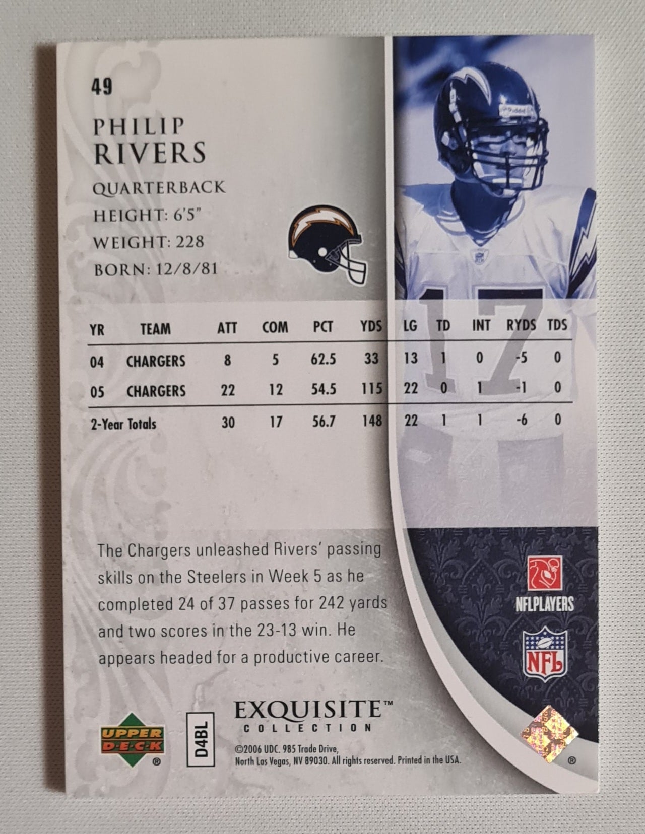 Philip Rivers - 2006 Upper Deck Exquisite Collection NFL Football LA Chargers #49 /150