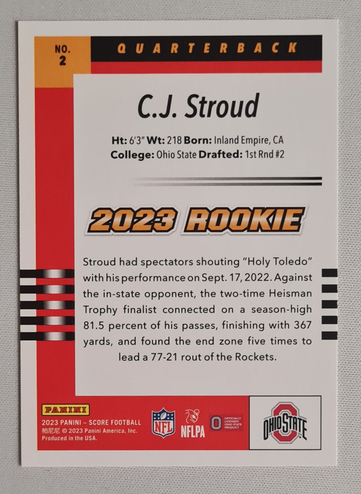 C.J. Stroud - 2023 Panini Score Football Ohio State - 2023 Rookie #2