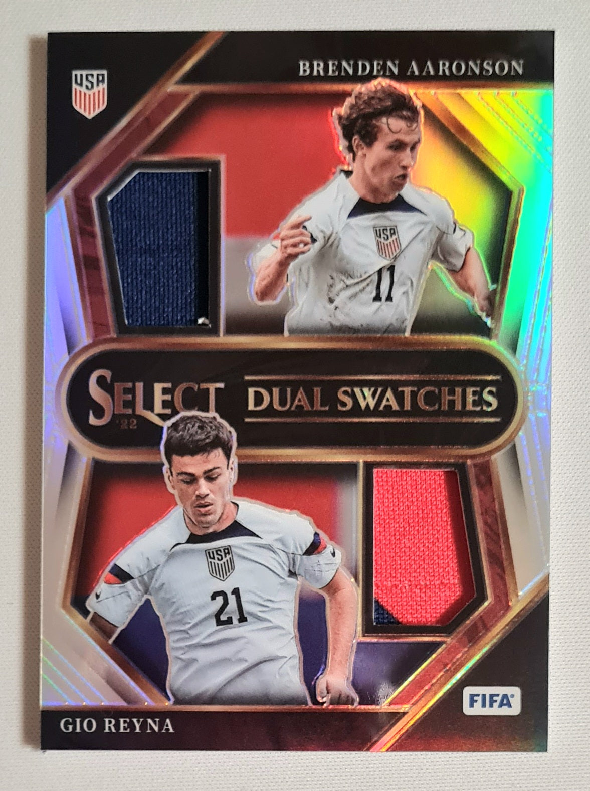 Brenden Aaronson & Gio Reyna - 2022/23 Panini Select FIFA Soccer National Team USA - Dual Swatches #DS-USA Prizm /Dual Patch