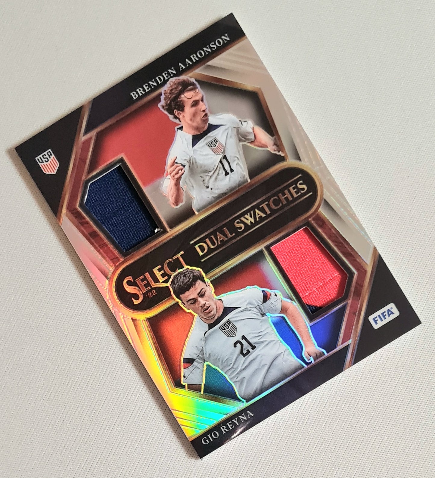 Brenden Aaronson & Gio Reyna - 2022/23 Panini Select FIFA Soccer National Team USA - Dual Swatches #DS-USA Prizm /Dual Patch