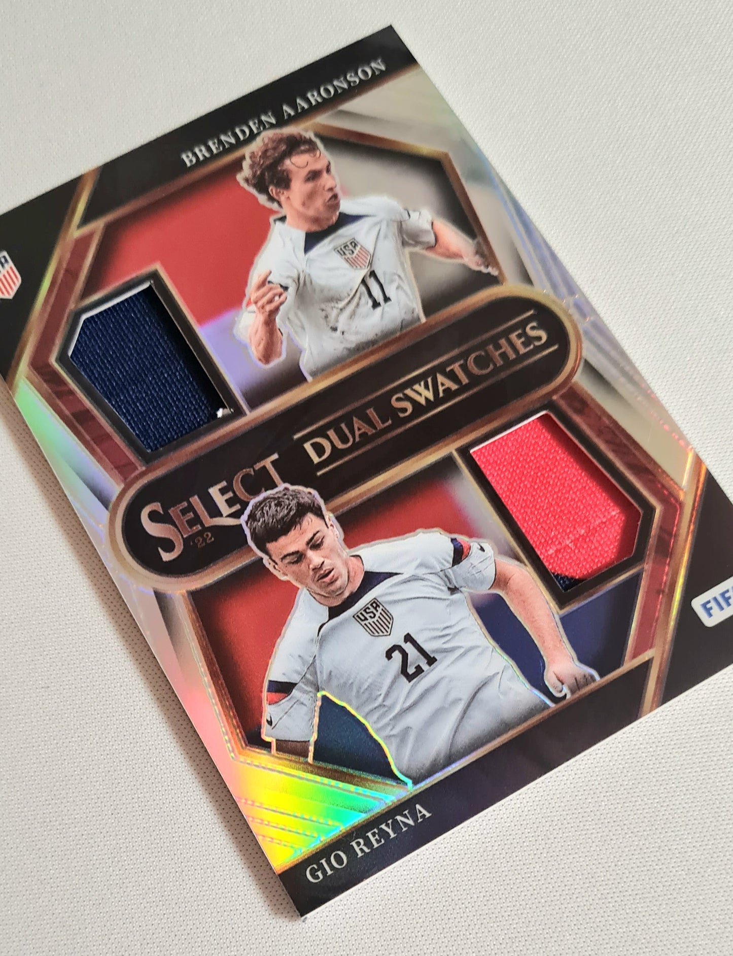 Brenden Aaronson & Gio Reyna - 2022/23 Panini Select FIFA Soccer National Team USA - Dual Swatches #DS-USA Prizm /Dual Patch