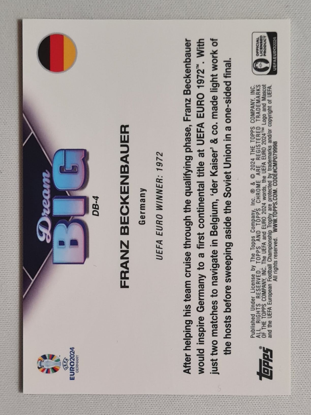 Franz Beckenbauer - 2024 Topps BIG Dreams National Team Germany Euro 2024 #DB-4 Yellow Refractor /125