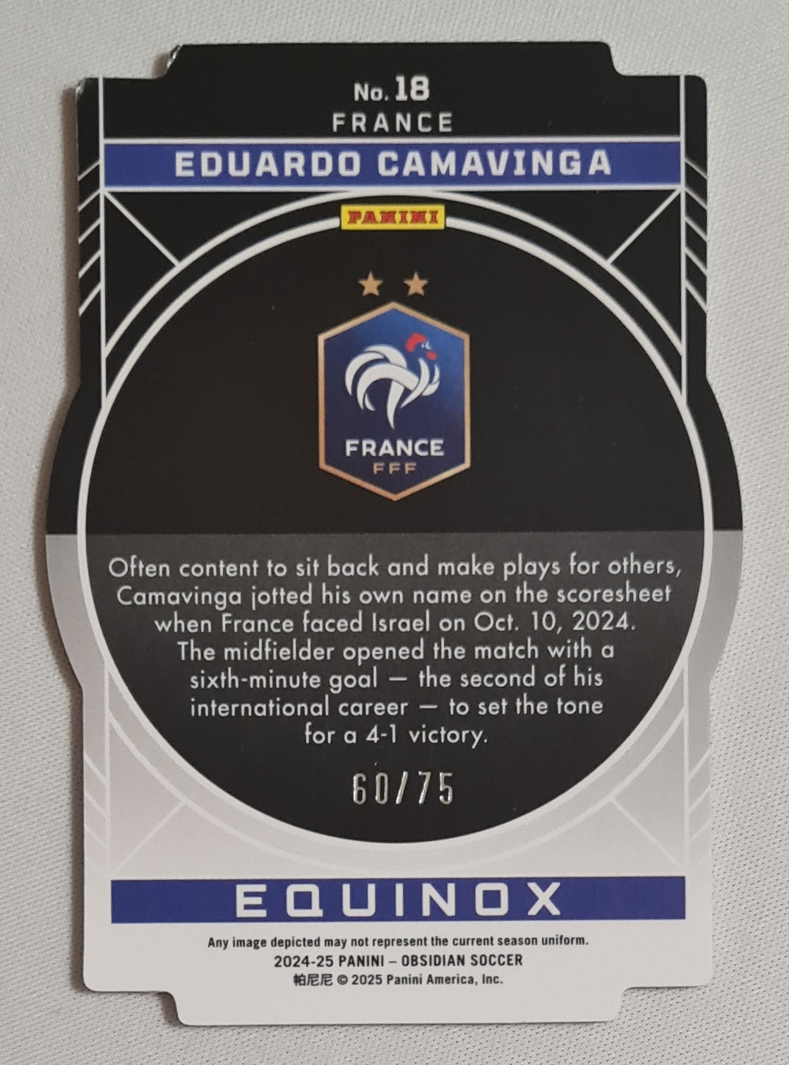 Eduardo Camavinga - 2024/25 Panini Obsidian Soccer National Team France Equinox #18 Die Cut  /75