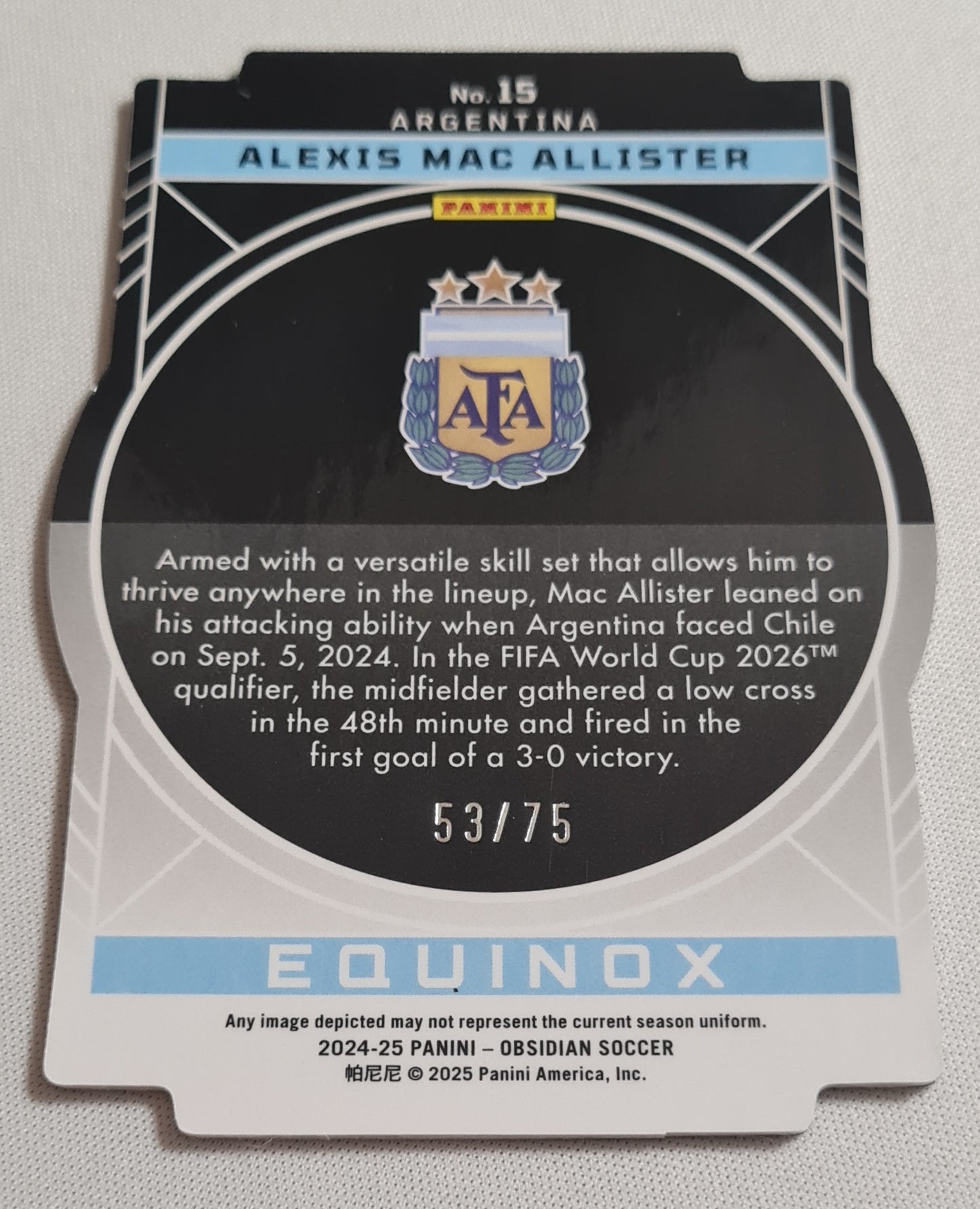 Alexis Mac Allister - 2024/25 Panini Obsidian Soccer National Team Argentina Equinox #15 Die Cut /75