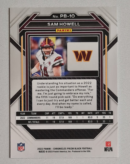Sam Howell - 2022 Panini Chronicles Prizm Black Football NFL Washington Commanders (RC) #PB-10 Black Prizm