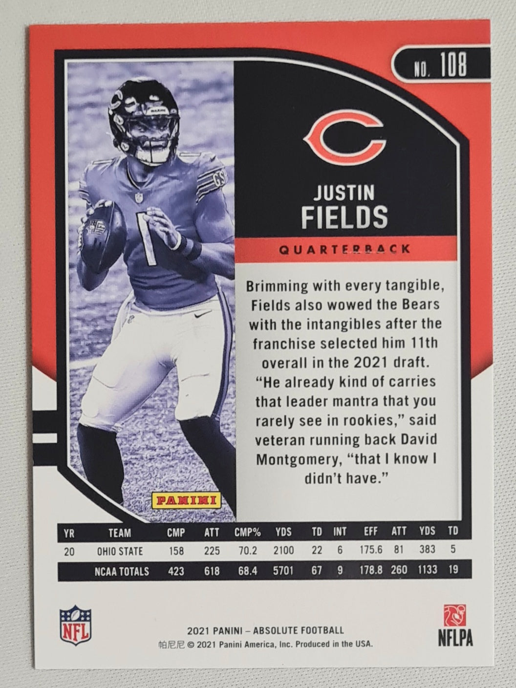 Justin Fields - 2021 Panini Absolute Football NFL Chicago Bears (RC) #108