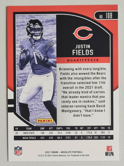 Justin Fields - 2021 Panini Absolute Football NFL Chicago Bears (RC) #108