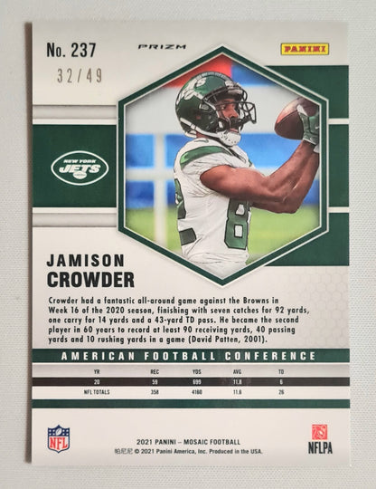 Jamison Crowder - 2021 Panini Mosaic Football NFL NY Jets #237 Camo Pink Prizm /49