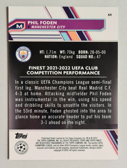 Phil Foden - 2023 Topps Finest Manchester City (CL) #64 Purple /299
