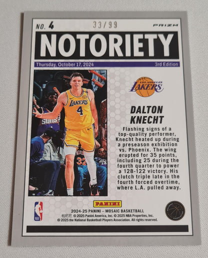 Dalton Knecht - 2024/25 Panini Mosaic Basketball NBA L.A. Lakers Notoriety #4 Purple Prizm /99