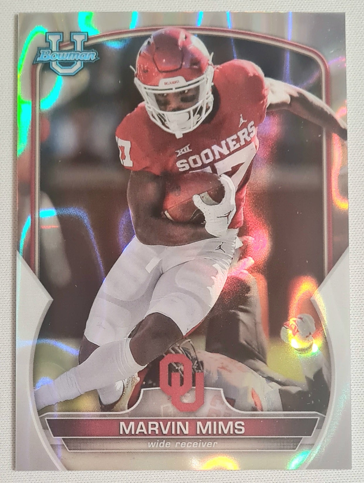 Marvin Mims - 2022  Topps U Bowman The University of Oklahoma Sooners #4 Lava Refractor /100