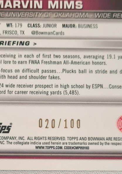Marvin Mims - 2022  Topps U Bowman The University of Oklahoma Sooners #4 Lava Refractor /100
