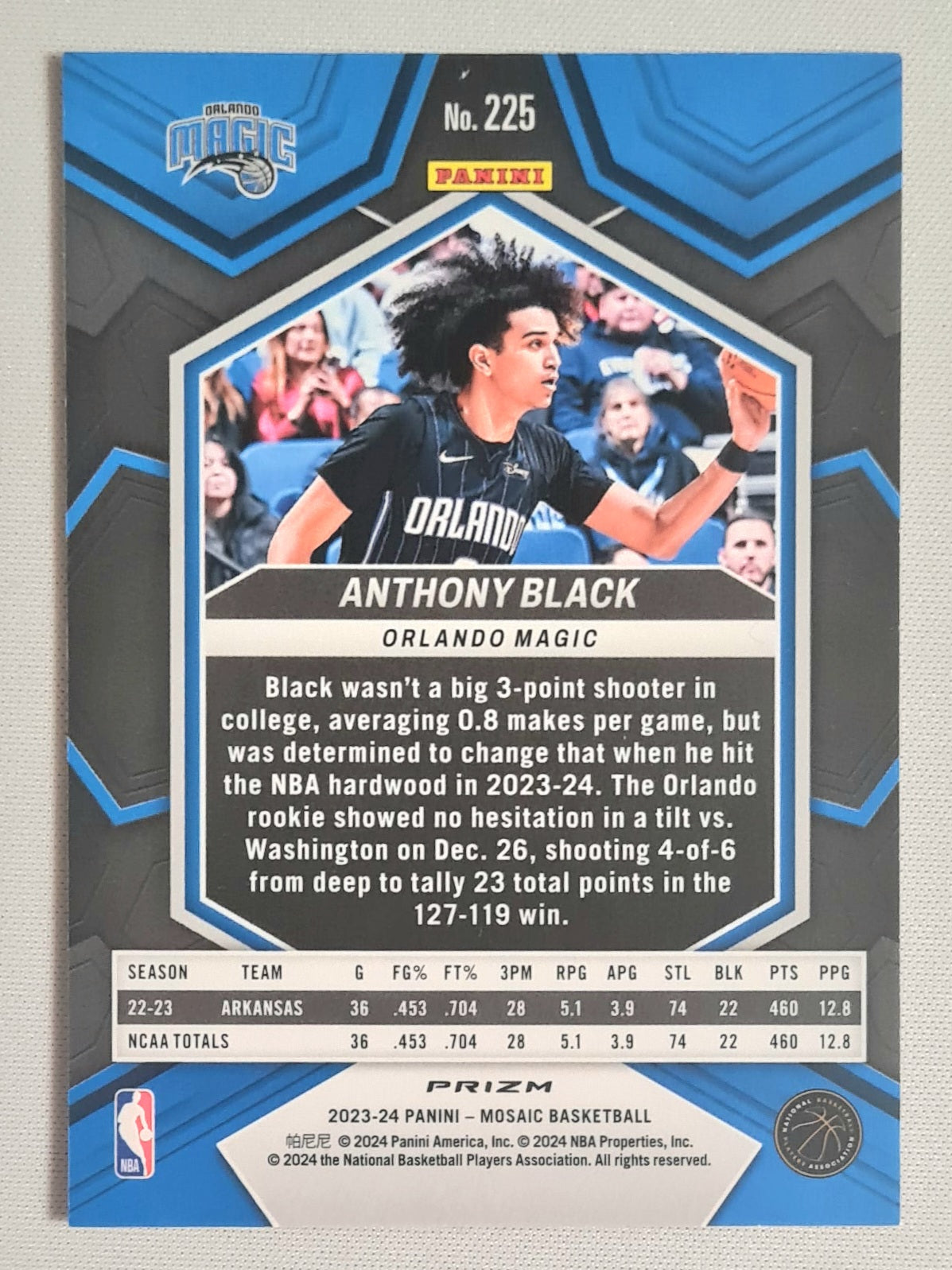 Anthony Black - 2023/24  Panini Mosaic Basketball NBA Orlando Magic (RC) #225 Prizm