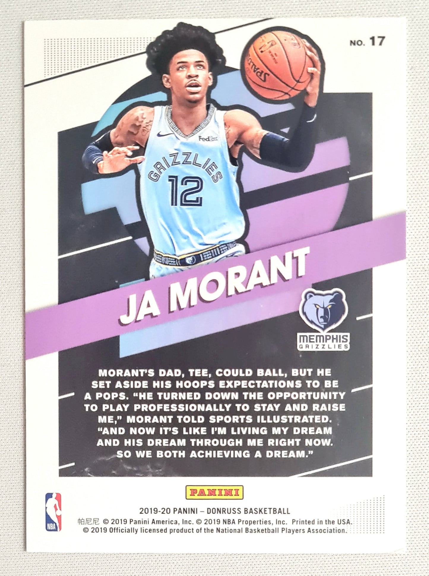 Ja Morant - 2019/20 Panini Donruss Basketball NBA Memphis Grizzlies Great X-Pectations #17