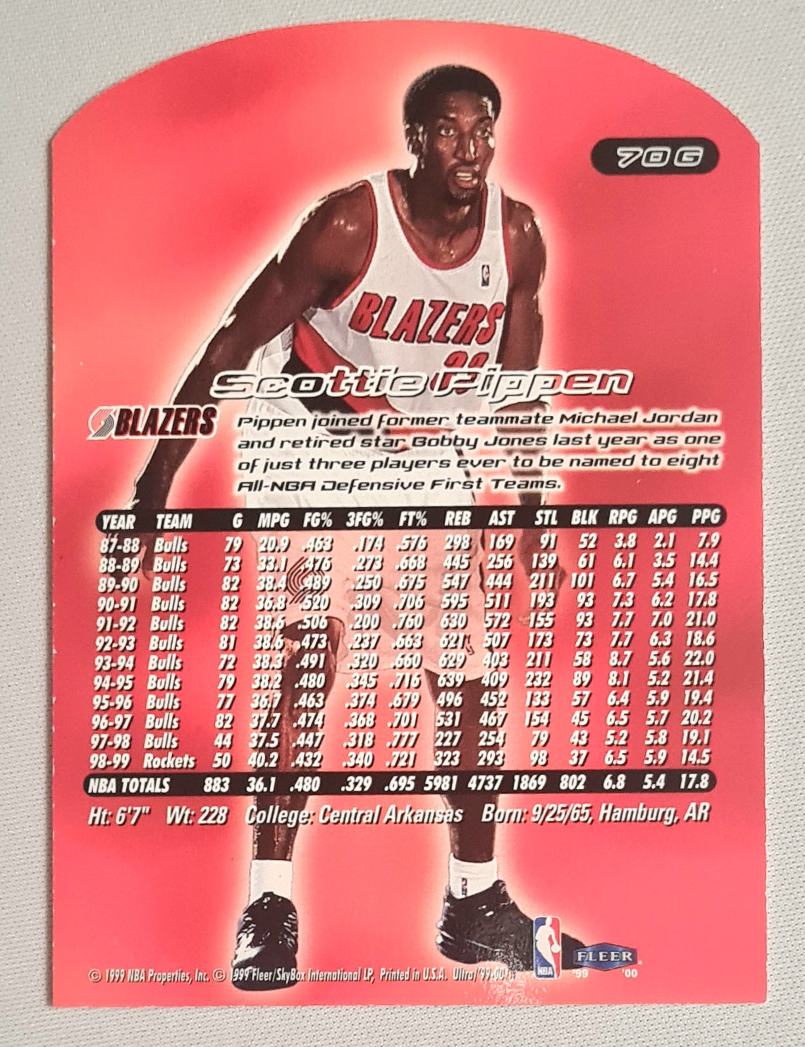 Scottie Pippen - 1999 Fleer SkyBox NBA Basketball Portland Trail Blazers #70G Die Cut