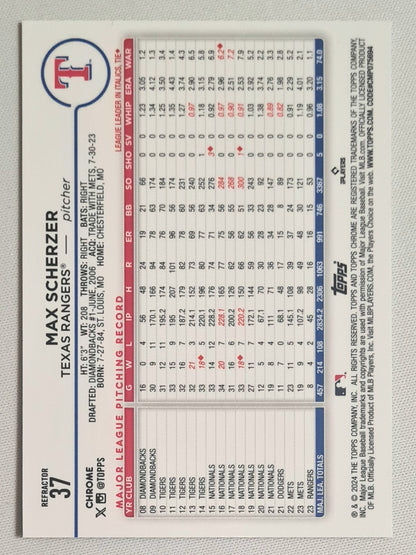 Max Scherzer - 2024 Topps Chrome Baseball MLB Texas Rangers #37 Refractor
