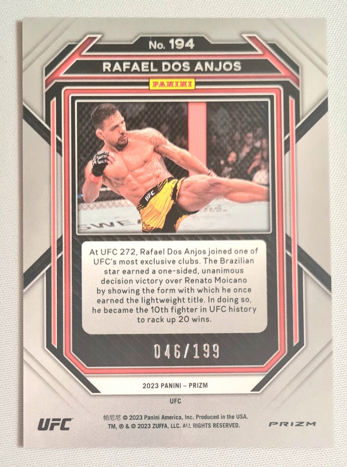 Rafael Dos Anjos - 2023 Panini Prizm UFC Fighter Lightweight #194 Refractor