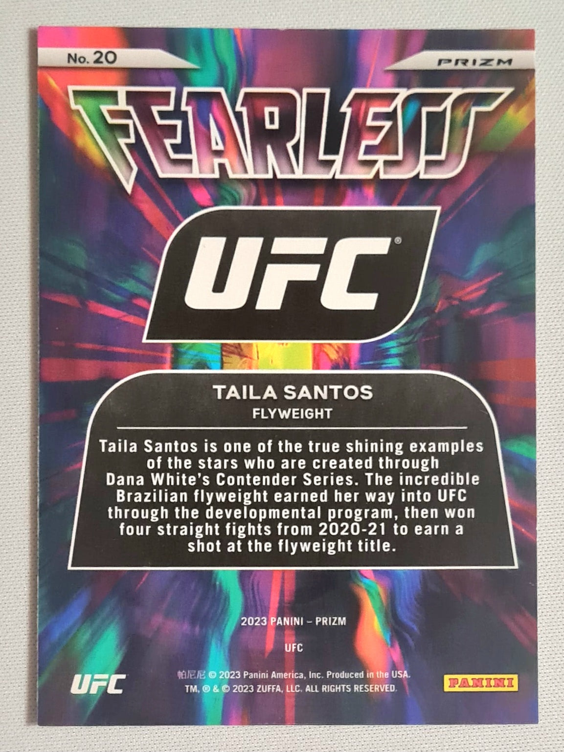 Taila Santos - 2023 Panini Prizm UFC Fighter Flyweight Womens Division Fearless #20 Disco Prizm Parallel
