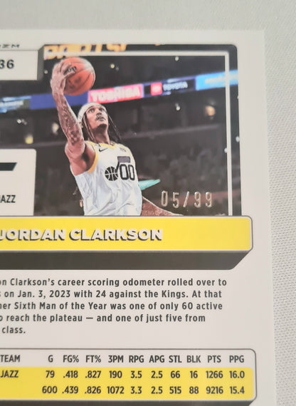 Jordan Clarkson - 2022/23 Panini Donruss Optic Basketball NBA Basketball Utah Jazz #36 Fast Break Purple Disco Prizm /99