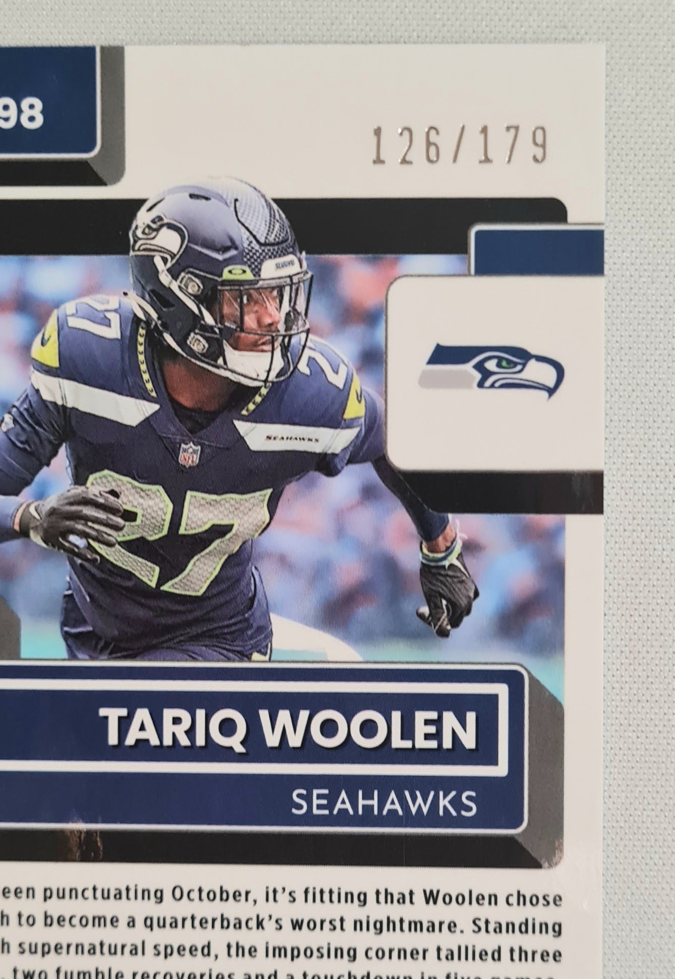 Tariq Woolen - 2022 Panini Donruss Optic Football NFL Seattle Seahawks #298 Blue Refractor /179