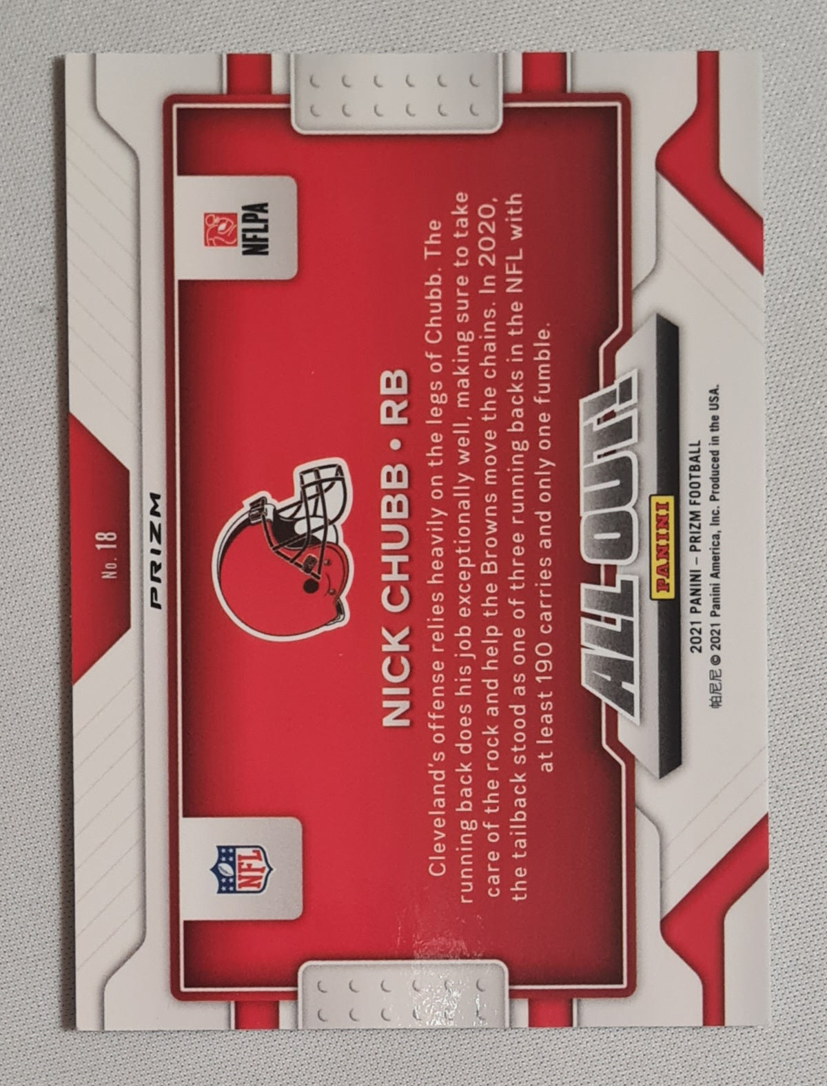 Nick Chubb - 2021 Panini Prizm Football NFL Cleveland Browns -All out!- #18 Field level Refractor