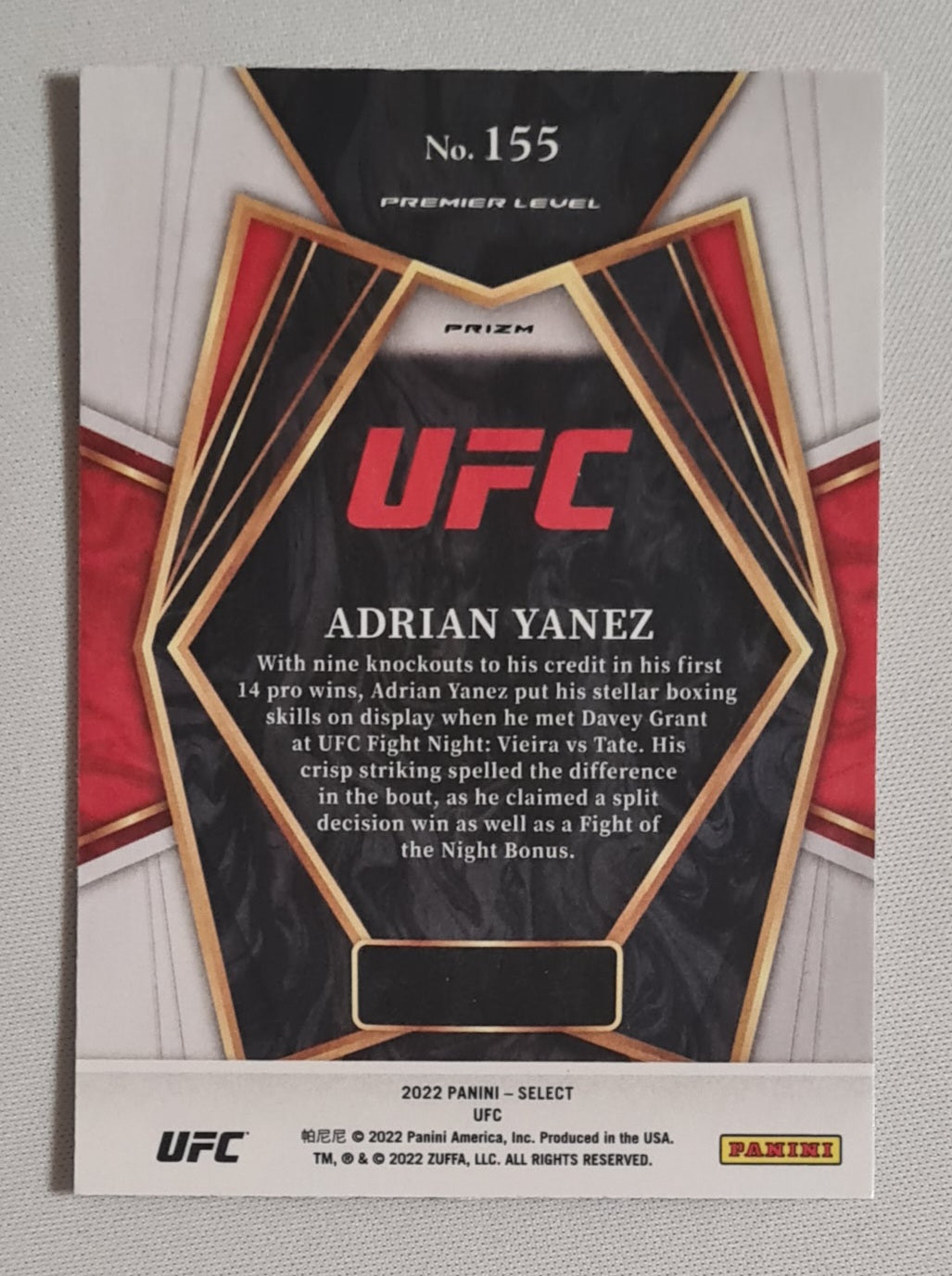 Adrian Yanez - 2022 Panini Select UFC Fighter Bantamweight (RC) #155 Premier Level Disco Prizm