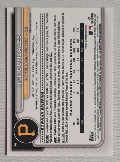 Nick Gonzales - 2024 Topps Baseball MLB Pittsburgh Pirates (RC) #62 Mojo Refractor