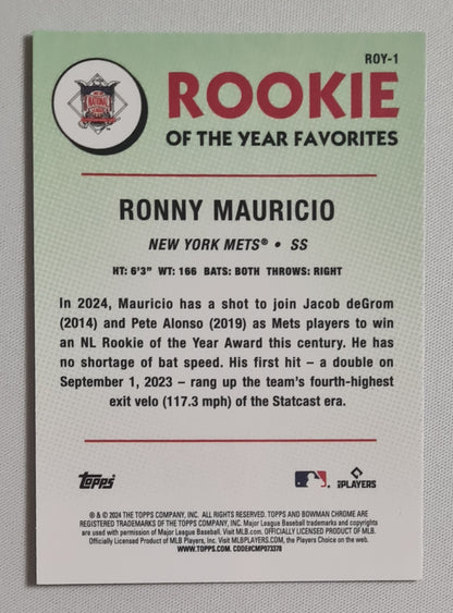 Ronny Mauricio - 2024 Topps Chrome Baseball MLB New York Mets (RC) #Roy-1 Green Mojo Refractor