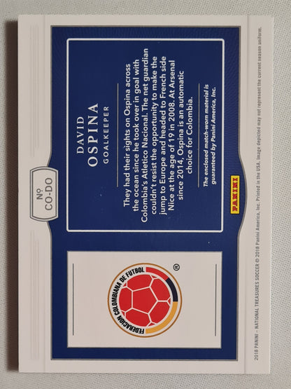 David Ospina - 2018 Panini National Treasures Soccer National Team Colombia Colossal ##CO-DO /Match-worn Material /10