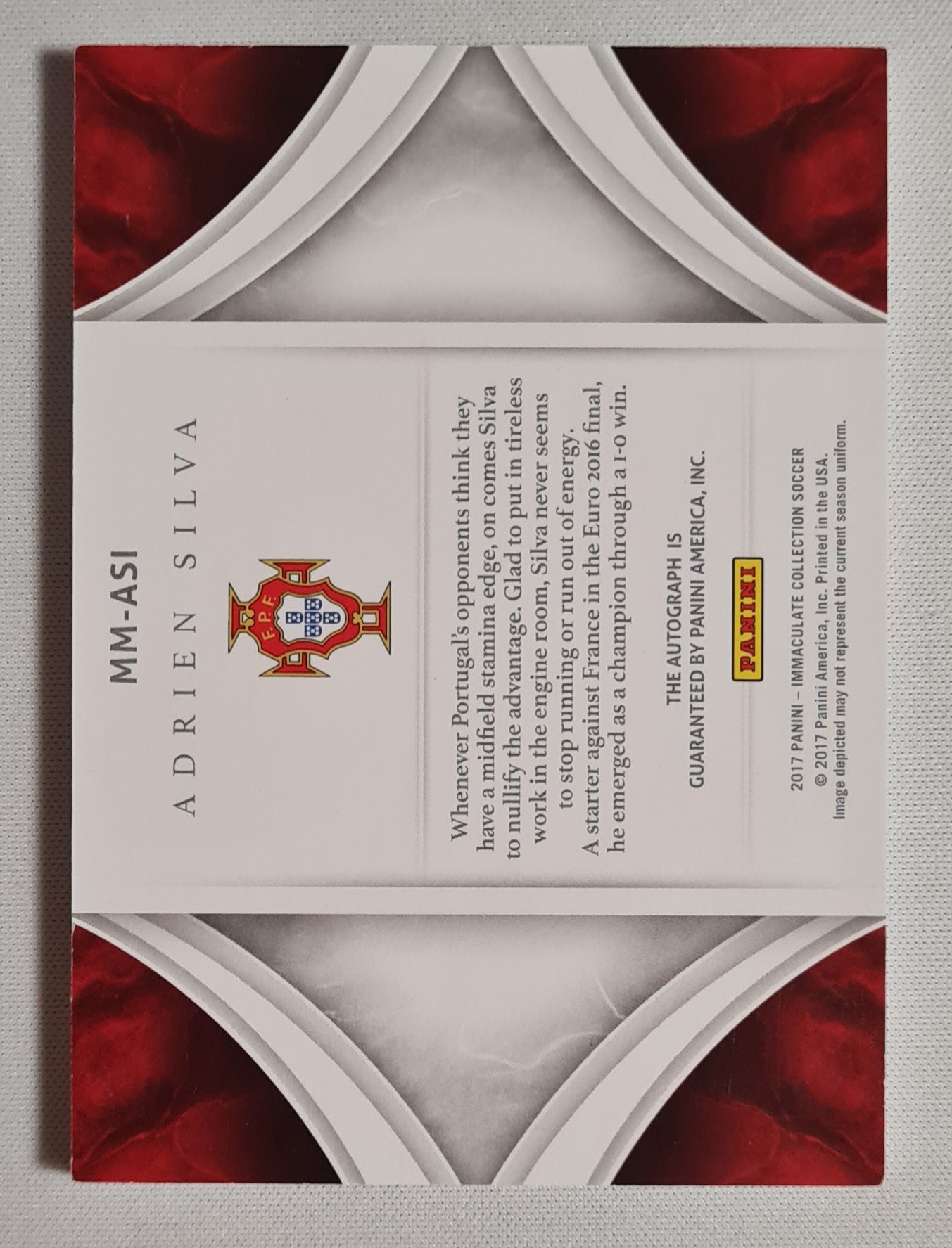 Adrien Silva - 2017 Panini Immaculate Collection Soccer Modern Marks National Team Portugal #MM-ASI /75 / on card Auto