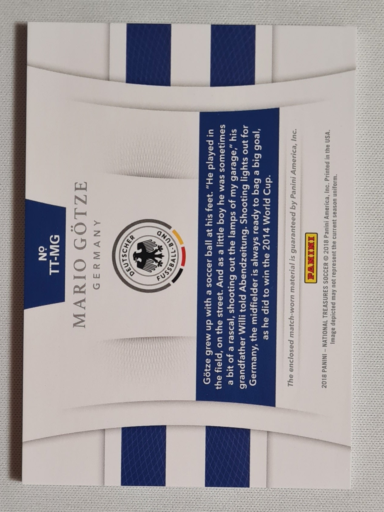 Mario Gotze - 2018 Panini National Treasures Soccer National Team Germany #TT-MG / Patch Match-worn /35