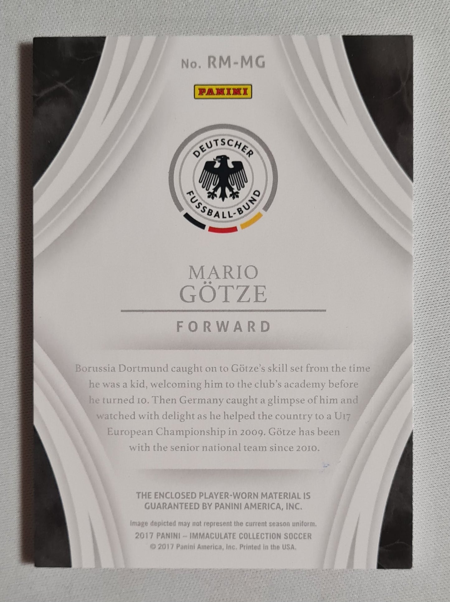Mario Gotze - 2017 Panini Immaculate Collection Soccer National Team Germany #RM-MG / Patch Player-Worn /25