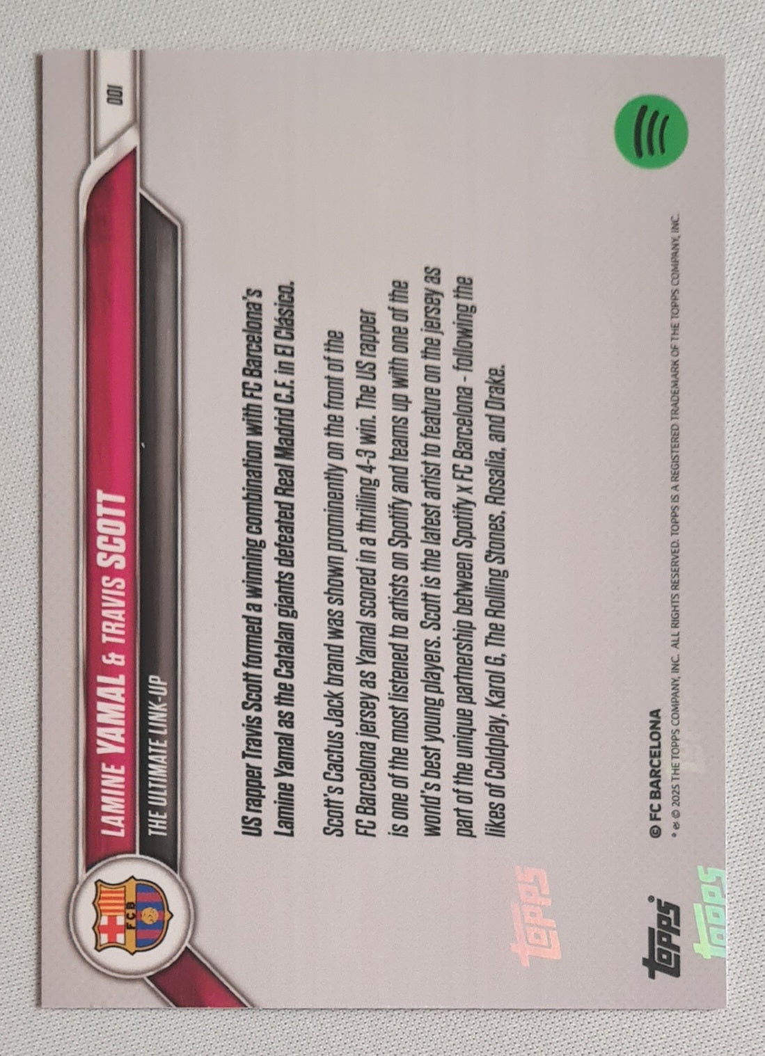 Lamine Yamal & Travis Scott - 2025 Topps Now The Ultimate Link-up FC Barcelona #001
