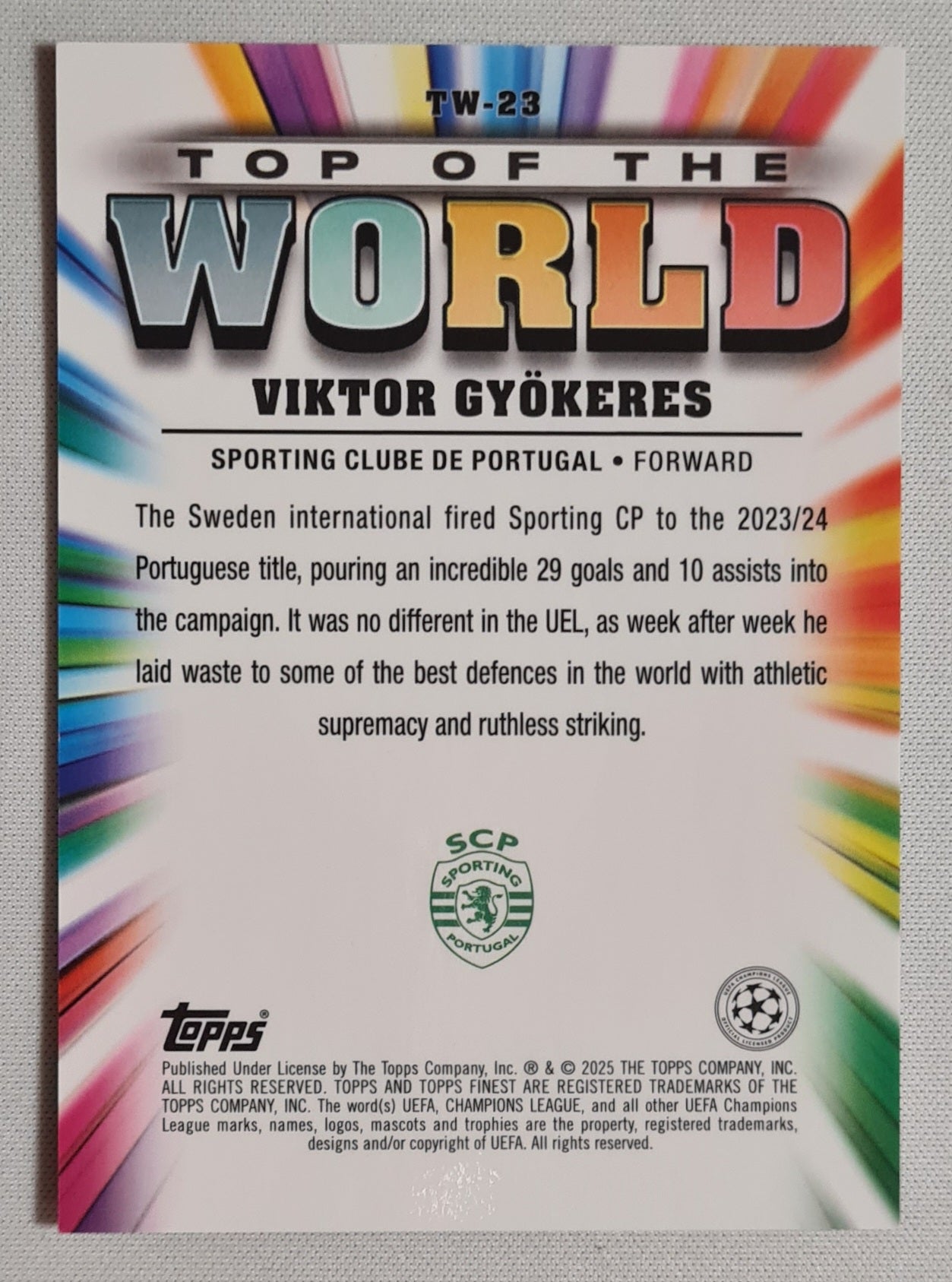 Viktor Gyokeres - 2025 Topps Finest Top of the World Sporting #TW-23 Refractor /25