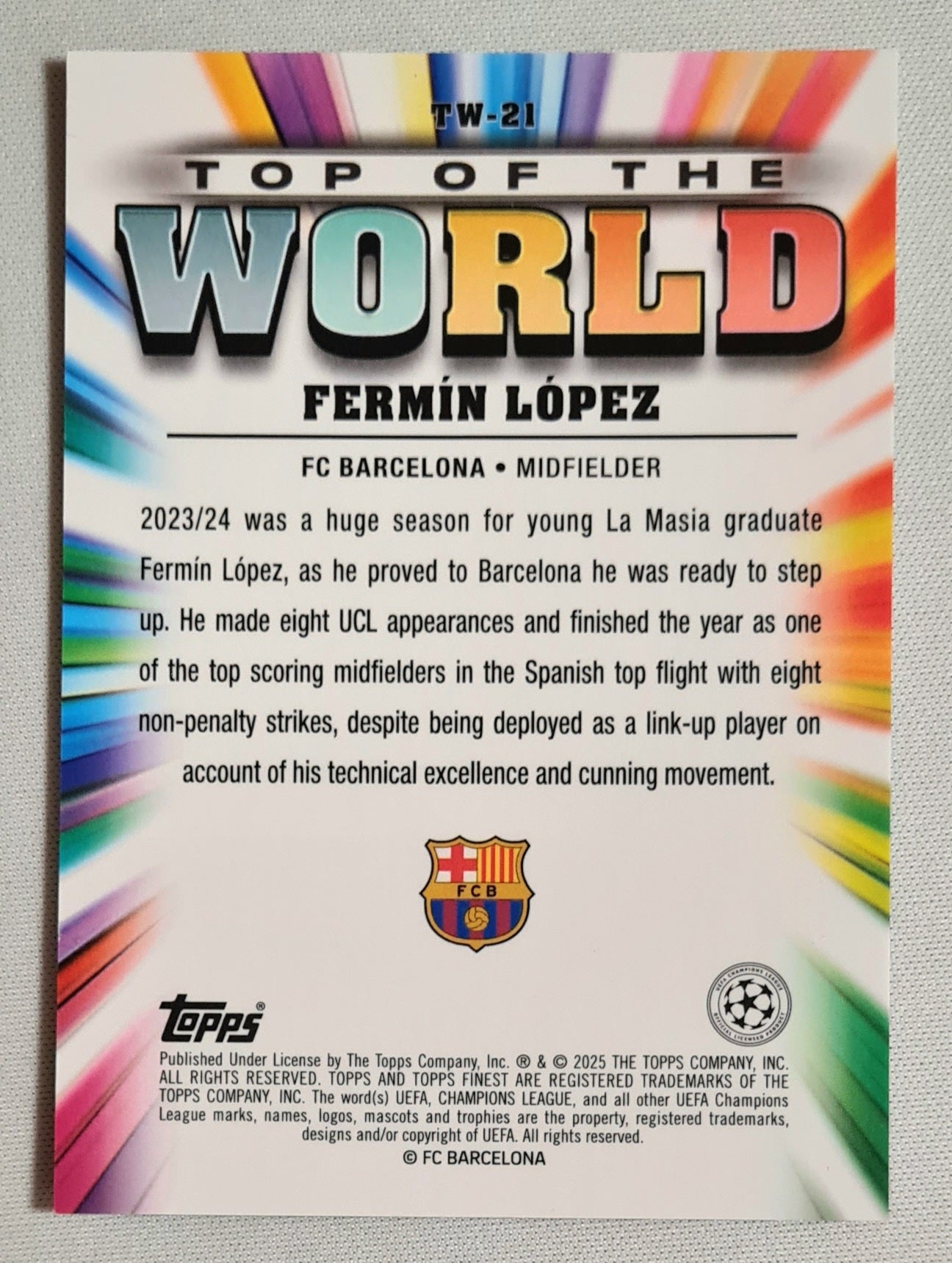 Fermin Lopez - 2025 Topps Finest Top of the World Chelsea FC #TW-6 Refractor /50