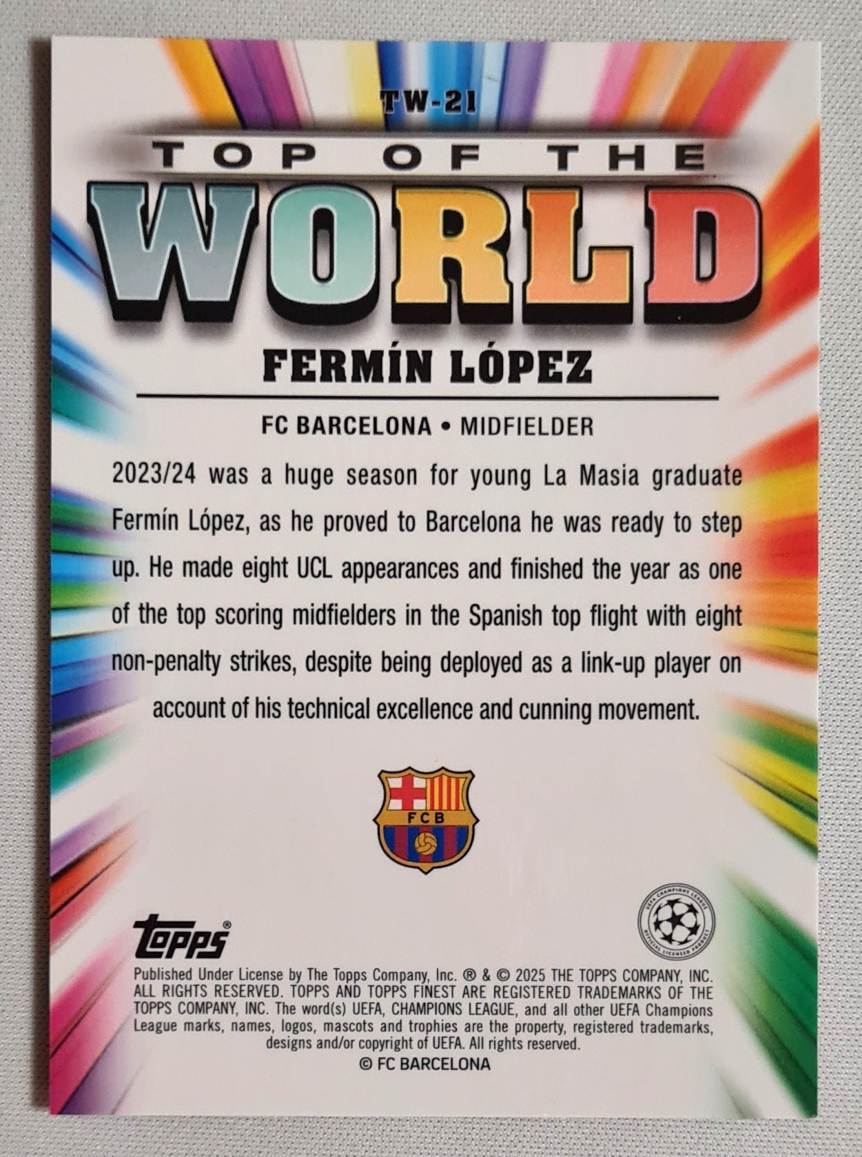 Fermin Lopez - 2025 Topps Finest Top of the World Chelsea FC #TW-6 Refractor /75