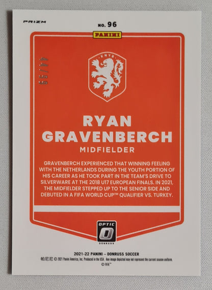 Ryan Gravenberch - 2021/22 Panini Donruss Soccer KNVB #96 Blue Refractor /99