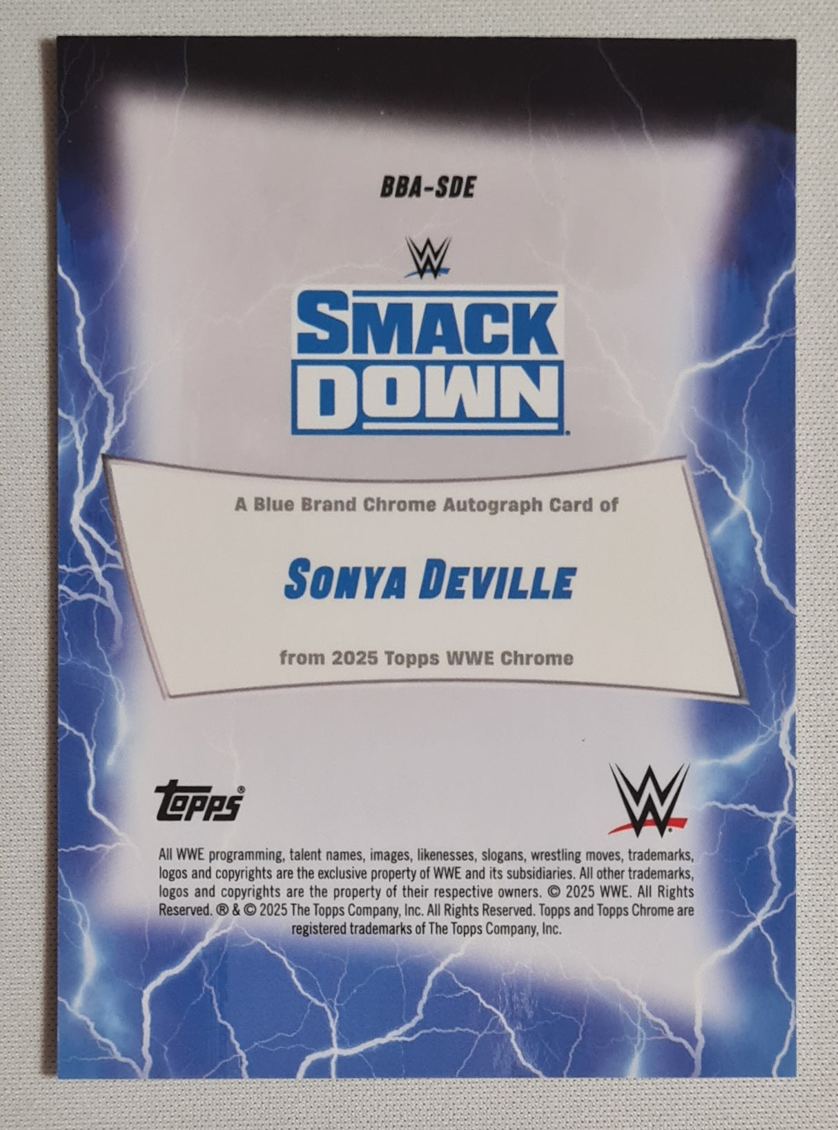 Sonya Deville - 2025 Topps Chrome WWE Blue Brand on card Auto - Orange Geometric /50
