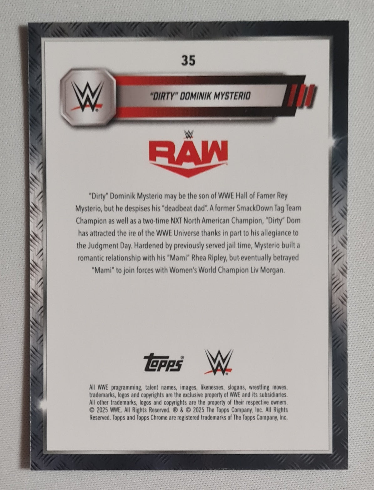 "Dirty" Dominik Mysterio - 2025 Topps Chrome WWE Wrestling RAW #35 Blue Geomatric Refractor /99