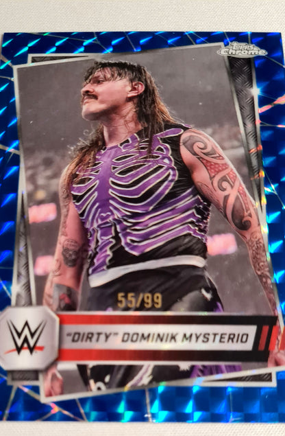 "Dirty" Dominik Mysterio - 2025 Topps Chrome WWE Wrestling RAW #35 Blue Geomatric Refractor /99
