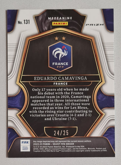 Eduardo Camavinga - 2022/23 Panini Select FIFA Soccer National Team France #131 Mezzanine Zebra Prizm /25 SSP