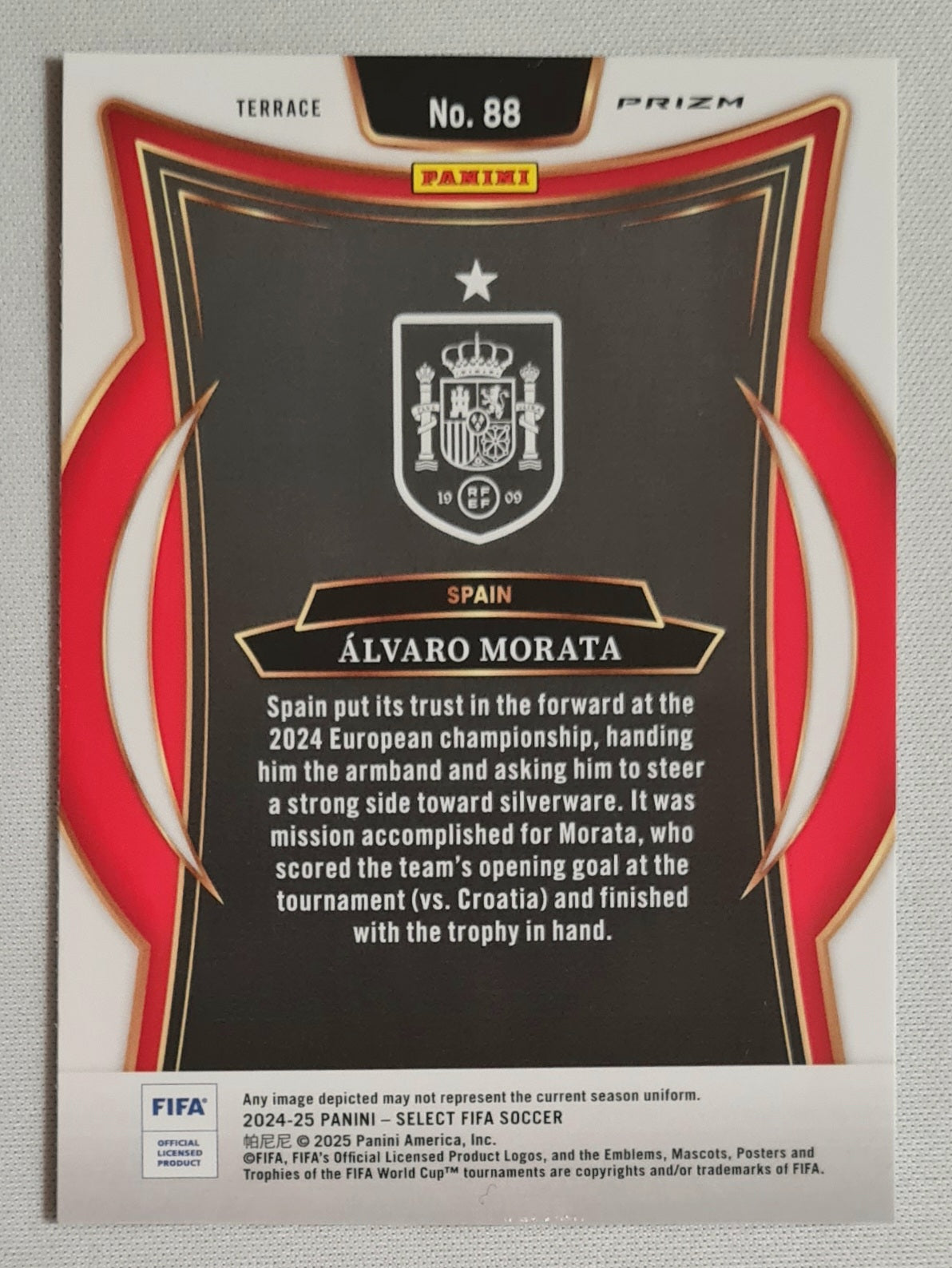 Alvaro Morata - 2024/25 Panini Select FIFA Soccer National Team Spain #88 Terrace Zebra Prizm SSP