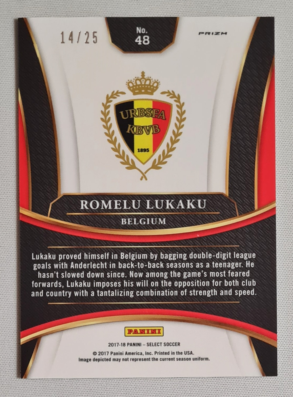 Romelu Lukaku - 2017/18 Panini Select Soccer National Team Belgium #48 Zebra Prizm /25 SSP