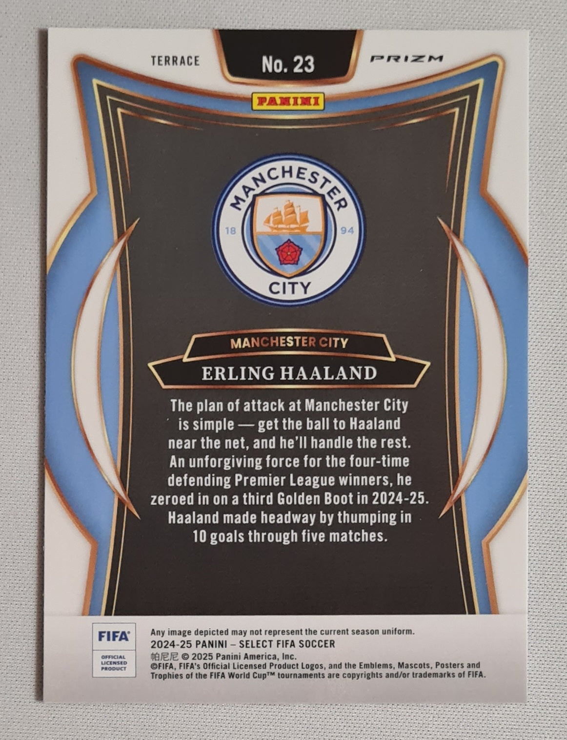 Erling Haaland - 2024/25 Panini Select FIFA Soccer Manchester City #23 Terrace Zebra Prizm SSP