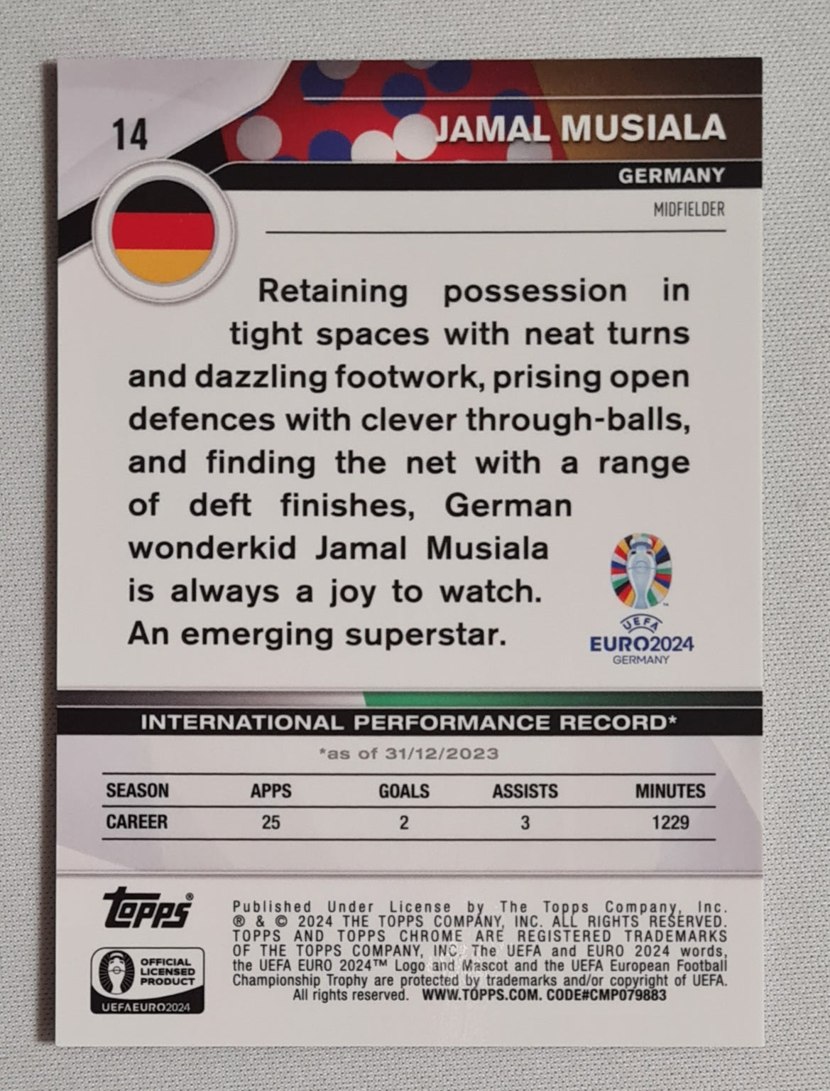 Jamal Musiala - 2024 Topps Chrome UEFA Euro 2024 National Team Germany #14 Styleguide Refractor /24