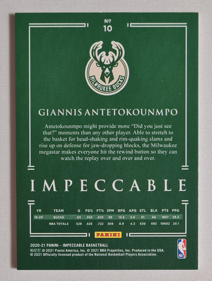 Giannis Antetokounmpo - 2020/21 Panini Impeccable Basketball NBA Milwaukee Bucks #10 Red base