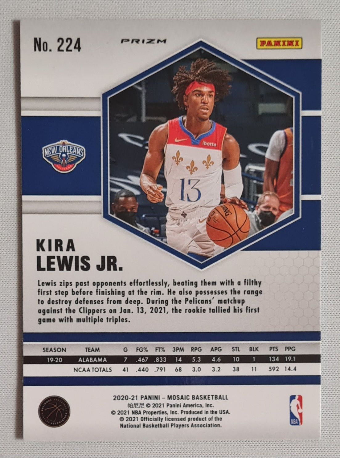 Kira Lewis Jr. - 2020/21 Panini Mosaic Basketball NBA New Orleans Pelicans (RC) #224