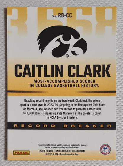Caitlin Clark - 2024 Panini Caitlin Clark Collection Record Breaker Basketball Iowa Hawkeyes #RB-CC