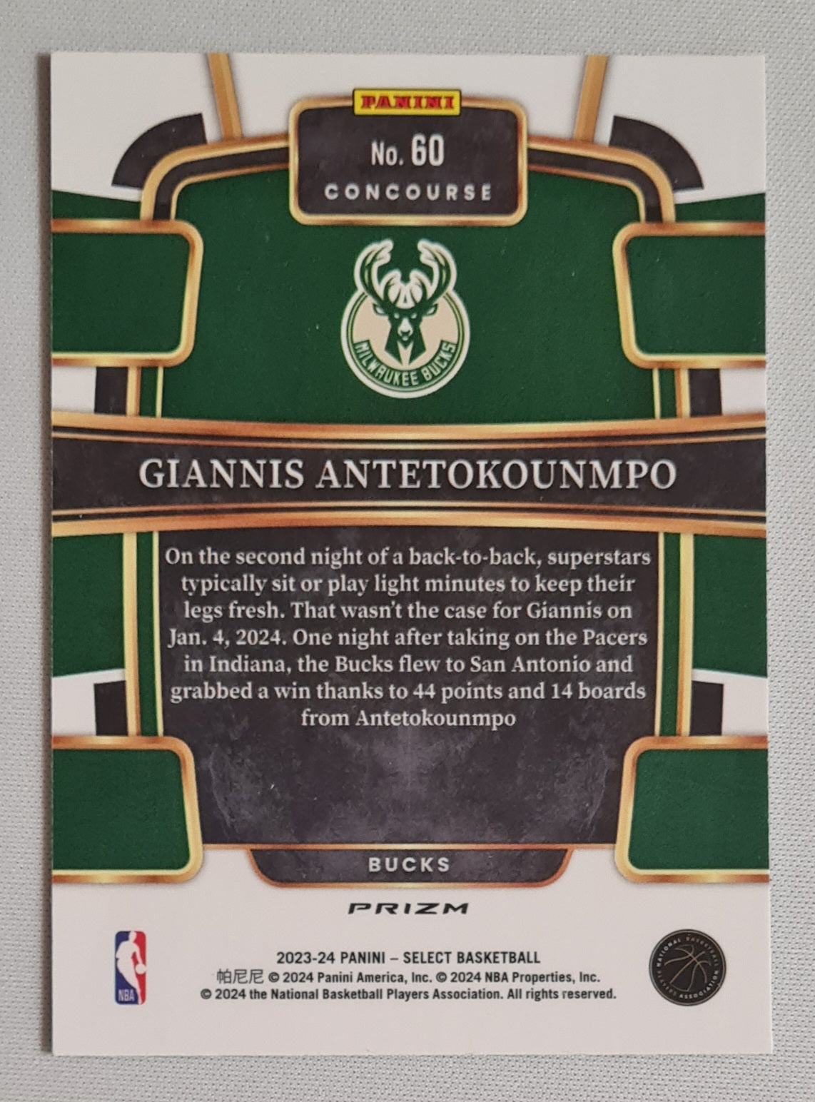 Giannis Antetokounmpo - 2023/24 Panini Select Basketball NBA Milwaukee Bucks #60 Elephant Prizm Concourse SSP
